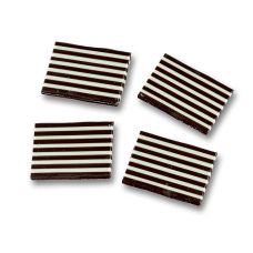 Deko-Aufleger Domino Rechteck weiße/dunkle Schokolade gestreift, 32x49mm, 1,2 kg, ca.380 St