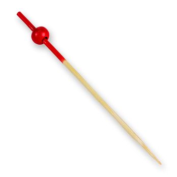 Holz-Spieße, mit rot gefärbtem Ende und rote Kugel, 9cm, 100 St