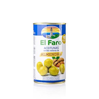 Grüne Oliven, ohne Kern, mit Mandeln, in Lake, El Faro, 350 g