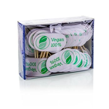 Holz-Spieße, mit Schild, mit Aufschrift Vegan, 8cm, 100 St