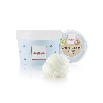 Creme Eis - Zitronen-Olivenöl Sorbet, vegan, im Becher, TK, 3,78 l, 27 x 140ml