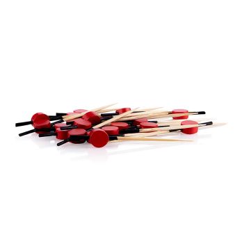 Bambus Spieße, mit schwarz gefärbtem Ende, rote Scheibe, 7cm, 100 Stück, 1 St