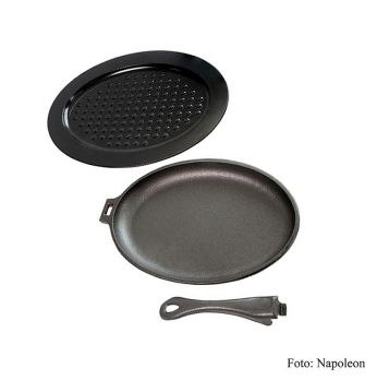 Napoleon Grillzubehör - Gusseisen Ovalpfanne, abnehmb. Griff, Silikonuntersatz, 3 tlg.