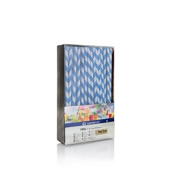 Einweg Papier Trinkhalme Streifen, blau-weiß, 19,7cm, 100 St