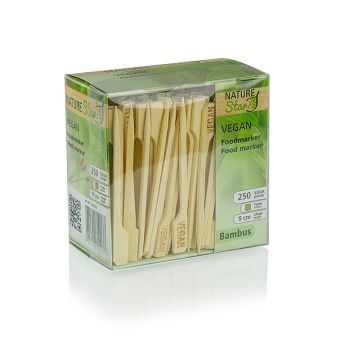 Bambus-Spieße, mit Blattende, mit Aufschrift Vegan, 9cm, 250 St