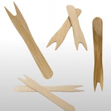 Snackgabeln/-picker aus Holz, hellbraun, 8,5cm, mit 2 Zinken, 1.000 St
