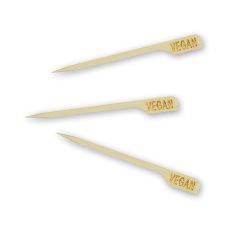 Bambus-Spieße, mit Blattende, mit Aufschrift Vegan, 9cm, 250 St