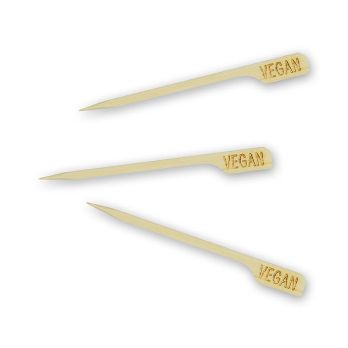 Bambus-Spieße, mit Blattende, mit Aufschrift Vegan, 9cm, 250 St