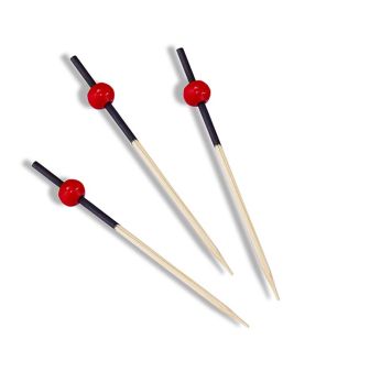 Bambusspieße, mit schwarz gefärbtem Ende und roter Kugel, 7cm, 100 St