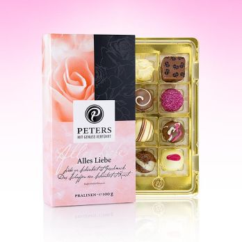 Trüffel & Pralinen-Mischung, Alles Liebe, mit Alkohol, Peters, 100 g, 8 St