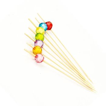 Bambus-Spieße, Pearl, 12cm, mit bunten, klaren, runden Perlen, 40 St