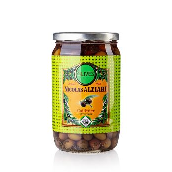 Oliven Mischung, grüne & schwarze Cailletier, mit Kern, eingelegt, Alziari, 480 g