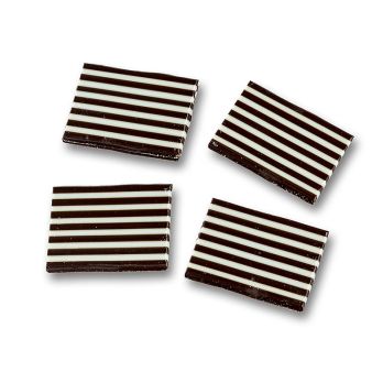 Deko-Aufleger Domino Rechteck weiße/dunkle Schokolade gestreift, 32x49mm, 1,2 kg, ca.380 St