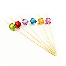 Bambus-Spieße,Square, 12cm, mit bunten, klaren, quad. Perlen, 40 St