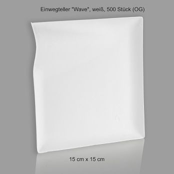 Einweg Teller Wave, aus Zuckerrohrfasern, weiß, quadratisch mit Welle, 15x15cm, 500 St