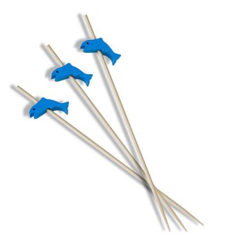 Bambusspieße, mit blauem Delphin, 11,2cm, 100 St