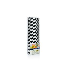 Einweg Papier Trinkhalme JUMBO Streifen, schwarz-weiß, 25cm, 50 St