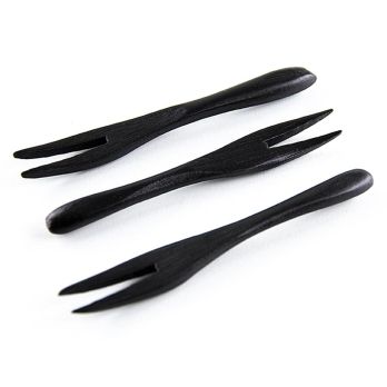 Mehrweg Bambusgabel, schwarz, 9cm, spülmaschinenfest, 10 St