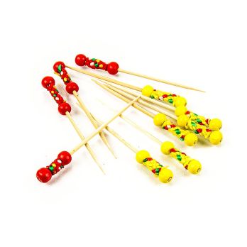 Bambus-Spieße, Mexico, mit bunter Deko und Perlen, 7,5cm, 40 St
