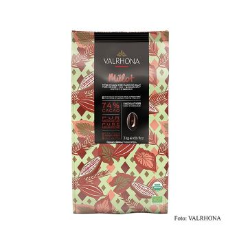 Valrhona Millot, dunkle Couverture, 74% Kakao, Callets (31508), BIO, 3 kg