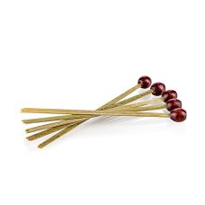 Bambusspieß mit Spalt mit roter Perle, 8cm lang, 100 St