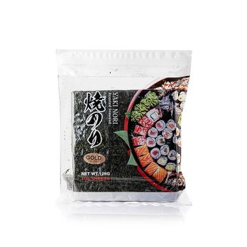 Yakinori halbe Größe, getrocknete Algenblätter, geröstet, Gold, 125 g, 100 Blatt