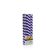 Einweg Papier Trinkhalme JUMBO Streifen, lila-weiß, 25cm, 50 St