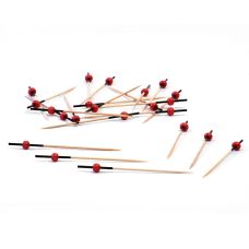 Holz-Spieße, mit schwarz gefärbtem Ende und roter Kugel, 9cm, 100 St