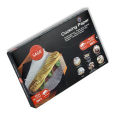 Saga Kochpergament (Backpapier), auf 27 x 33cm geschnitten, im Spender, 100 Blatt