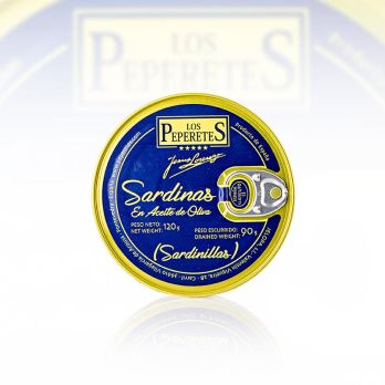 Sardinillas, ohne Kopf, in Olivenöl, Los Peperetes - es gibt keine Besseren!, 120 g