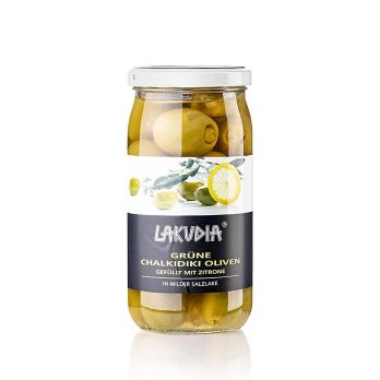 Grüne Oliven Chalkidiki , ohne Kern, mit Zitrone, Lakudia, 355 g