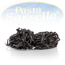 Frische Tagliarini mit Sepiatinte, schwarz, Bandnudel, 4 mm, Sassella, 500 g