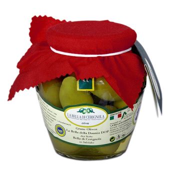 Grüne Riesen-Oliven, mit Kern, Bella di Cerignola, in Lake, 300 g