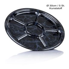 Einweg Teller, Kunststoff, schwarz mamoriert, 6 Segmente, ø 30cm, 5 St