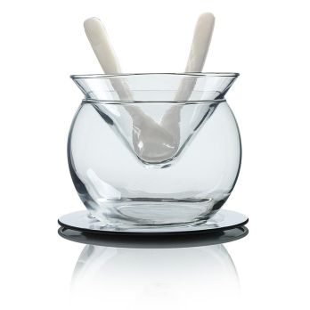 Desietra Kaviarglasschale (Bowle) mit Edelstahl Untersetzer und 2 Löffel, 5 tlg.