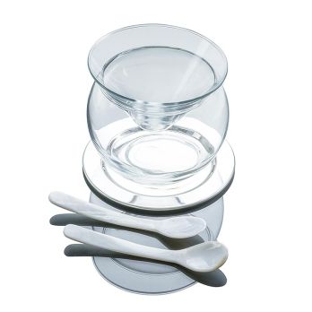 Desietra Kaviarglasschale (Bowle) mit Edelstahl Untersetzer und 2 Löffel, 5 tlg.