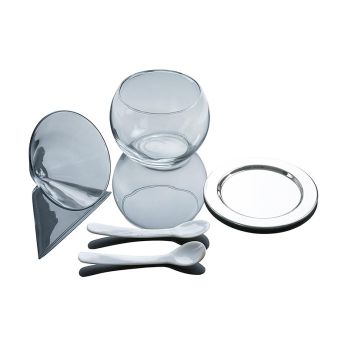 Desietra Kaviarglasschale (Bowle) mit Edelstahl Untersetzer und 2 Löffel, 5 tlg.