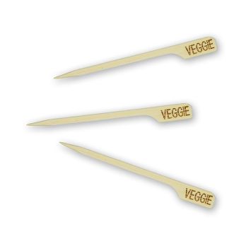 Bambus-Spieße, mit Blattende, mit Aufschrift Veggie, 9cm, 250 St