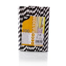 Einweg Papier Trinkhalme Streifen, schwarz-weiß, 20cm, 100 St