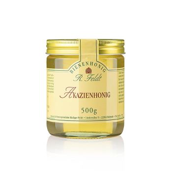 Akazien-Honig, leicht goldfarben, flüssig, zart-lieblich, gut zum Süßen, 500 g