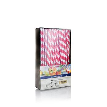 Einweg Papier Trinkhalme Streifen, rot-weiß, 19,7cm, 100 St