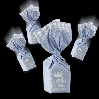 Mini Trüffelpralinen - Dolce d´Alba, Cappuccino/Kakaobohnen, ca. 7g, hellblau, 2,5 kg