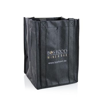Greenbag Tragetasche für 4 Flaschen, schwarz, mit BOS FOOD - Logo, 1 St