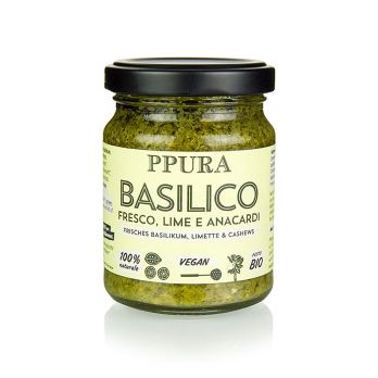 Ppura Pesto Basilico mit Limette und Cashewkernen, vegan,  BIO, 120 g