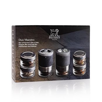 Salz & Pfeffermühle MAESTRO DUO, inkl. 6 Gewürzgläser, hellgrau, 11cm, Peugeot, 1 St
