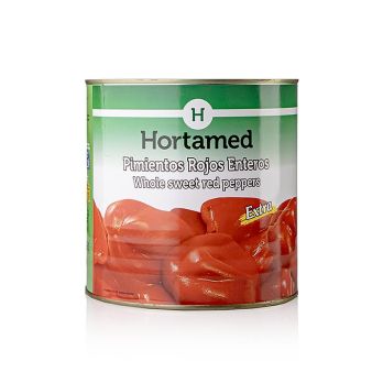 Pimientos, ganze, rote, geschälte Paprika, Hortamed, 2,5 kg