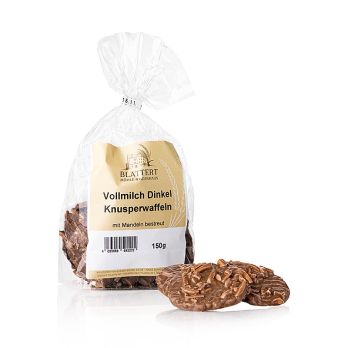 Blattert Mühle Dinkelwaffeln mit Mandelsplittern in Vollmilchschokolade, 150 g