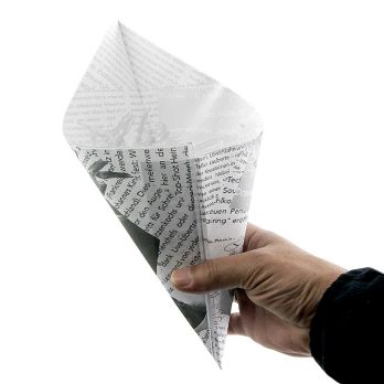 Einweg Snack Fish & Chips-/Pommes Frites-Tüten, mit Zeitungspapierdruck, 17cm, 1.600 St