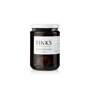 Schwarze Walnüsse (in Scheiben) in kräftigem Sirup, Finks Delikatessen, BIO, 380 g