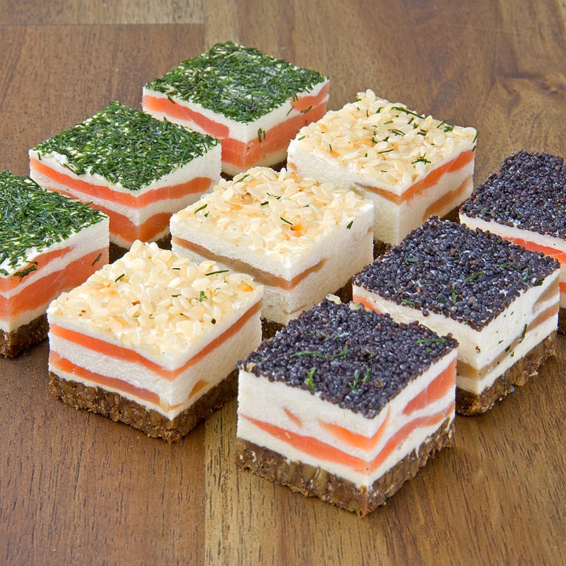 Räucherlachskonfekt, Frischkäse &amp; Meerrettich auf Pumpernickel, TK, 240 ...